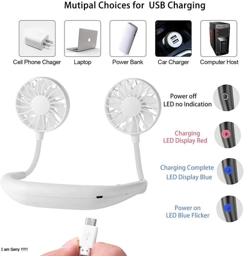 Portable Mist Neck Fan – Rechargeable Bladeless Cooling Fan with Water Spray & Strong Airflow